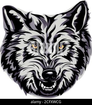 Wolf, portrait, blanc, noir, couleur, vecteur, graphiques, dessin, image, stylisation, image, isolé, illustration, dessin, image Illustration de Vecteur