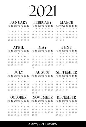 Calendrier vertical de 2021 ans au format A4. Modèle de calendrier de mur d'entreprise. 2021 ans par mois. Calendrier vertical classique avec typographie serif. Illustration de Vecteur