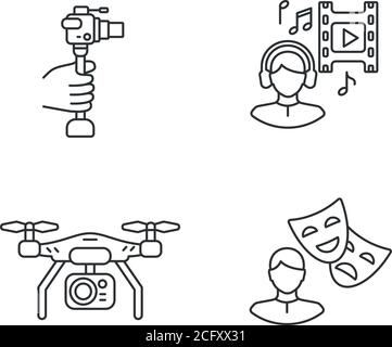 Créer un jeu d'icônes linéaires de film Illustration de Vecteur