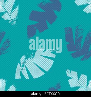 Le style d'impression monochrome laisse un arrière-plan de motif vectoriel transparent. Toile de fond de feuillage texturé découpé dans les tons de bleu aqua. Monochrome Illustration de Vecteur
