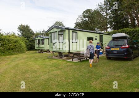 Caravane statique, camping et garage Karrageen, Bolberry, Hope Cove, Kingsbridge, Devon, Angleterre, Royaume-Uni. Banque D'Images