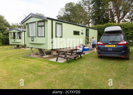 Caravane statique, camping et garage Karrageen, Bolberry, Hope Cove, Kingsbridge, Devon, Angleterre, Royaume-Uni. Banque D'Images