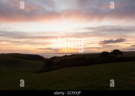Sunset Over, Hope Cove, Kingsbridge, Devon, Angleterre, Royaume-Uni. Banque D'Images