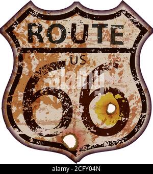 vintage route 66 rusty et aspect vieilli route panneau, rétro grungy vecteur illustration Illustration de Vecteur