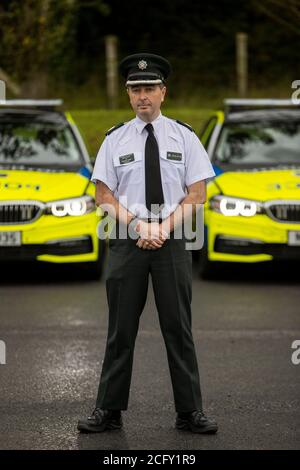 Le chef adjoint temporaire Jonathan Roberts assiste au lancement par l'INFP de la nouvelle équipe d'interception de reconnaissance automatique des plaques d'immatriculation (ANPR) à Lisburn. Banque D'Images