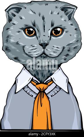 portrait de l'animal dans une chemise et une veste. portrait de l'animal de bureau dans une chemise avec cravate. chat avec une cravate jaune tendance assortie à la couleur des yeux de la Illustration de Vecteur