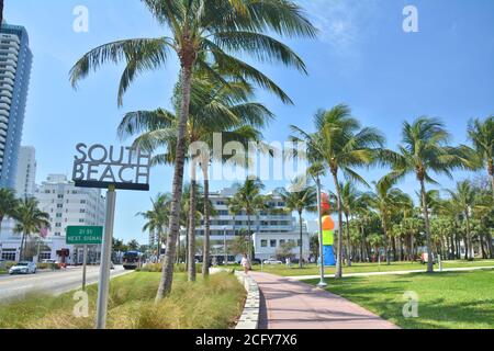 Point de repère de South Beach à Miami Beach, Floride, États-Unis. Banque D'Images