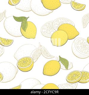 Citron fruit graphique couleur jaune sans couture motif dessin illustration vecteur Illustration de Vecteur