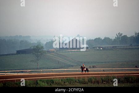 COURSES DE CHEVAUX EN DÉBUT DE MATINÉE, CHURCHILL DOWNS, LOUISVILLE, KENTUCKY, ÉTATS-UNIS, ANNÉES 1980 Banque D'Images
