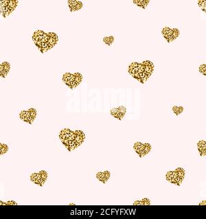 Motif coeurs dorés scintillants sans coutures. Coeurs dorés avec des sparkles et de la poussière d'étoiles. Arrière-plan de la Saint-Valentin. Papier peint avec symbole d'amour Illustration de Vecteur