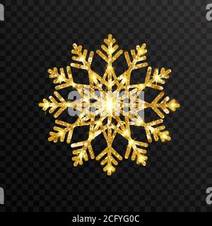 Flocons de neige dorés scintillants sur fond transparent. Flocon de neige doré brillant avec texture pailletée. Carte de vœux de Noël et du nouvel an. Golden Bright Illustration de Vecteur
