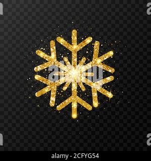 Flocon de neige doré scintillant. Flocons de neige dorés brillants avec texture pailletée sur fond transparent. Flocon de neige avec poussière d'étoile. Luxe Noël et nouveau Illustration de Vecteur