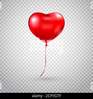 Ballon en forme de cœur. Ballon brillant cœur rouge isolé sur fond transparent. Décoration de fête. Toile de fond des fêtes avec ballon rouge volant. Heureux Illustration de Vecteur