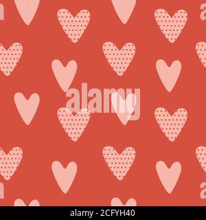 Motif cardiaque. Éléments de conception de coeur dessinés à la main. Texture de la Saint-Valentin. Couleur coeur Doodle. Papier peint romantique avec symbole de l'amour. Vecteur Illustration de Vecteur