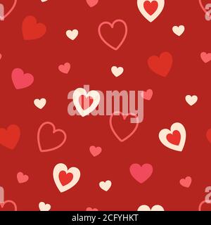 Motif cardiaque sur fond rouge. Élément de conception coeurs. Texture de la Saint-Valentin. Confettis en forme de coeur aux couleurs vives. Papier peint romantique avec symbole de Illustration de Vecteur