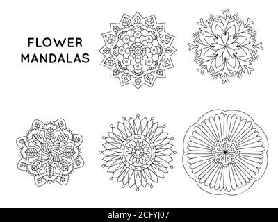 Motifs de contour de mandala de fleur pour les livres de coloriage Illustration de Vecteur