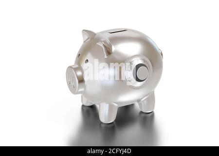 Porggy en métal avec verrou de sécurité isolé sur fond blanc. Concept de protection des économies. illustration 3d. Banque D'Images