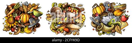 Ensemble de motifs de caniche vectorisés de Thanksgiving Illustration de Vecteur