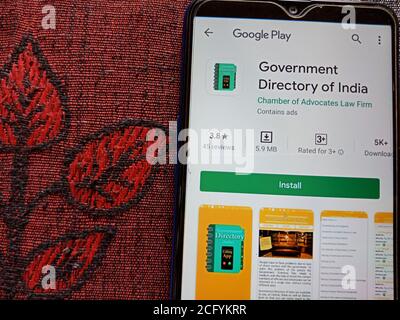 DISTRICT KATNI, INDE - 04 MAI 2020 : répertoire gouvernemental de l'Inde applications android affichées sur un smartphone isolé à l'écran numérique. Banque D'Images