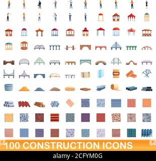 100 icônes construction set. Cartoon illustration de 100 icônes construction vector set isolé sur fond blanc Illustration de Vecteur