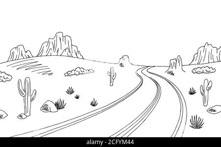 Prairie Road Graphic noir blanc paysage dessin illustration vecteur Illustration de Vecteur