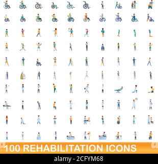 ensemble de 100 icônes de rééducation. Illustration de 100 icônes de réhabilitation ensemble vectoriel isolé sur fond blanc Illustration de Vecteur
