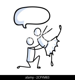 Des danseurs de ballet stickman dessinés à la main avec le concept de bulle de la parole. Simple contour ballerina figure doodle icône clipart. Pour un studio de danse ou un théâtre Illustration de Vecteur