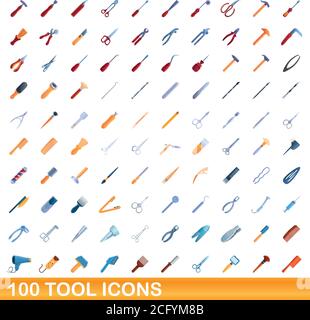 100 icônes d'outils définies. Illustration de dessin animé de 100 icônes d'outil vecteur isolé sur fond blanc Illustration de Vecteur