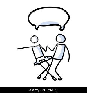 Couple de ballet stickman dessiné à la main avec concept de bulle de discours. Simple contour ballerina figure doodle icône clipart. Pour un studio de danse ou un théâtre Illustration de Vecteur