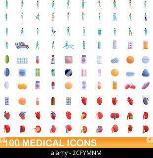 100 medical icons set. Cartoon illustration de 100 icônes vector set médical isolé sur fond blanc Illustration de Vecteur