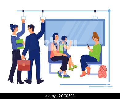 Les passagers sont nombreux dans les transports en commun en métro ou en banlieue. Illustration de Vecteur