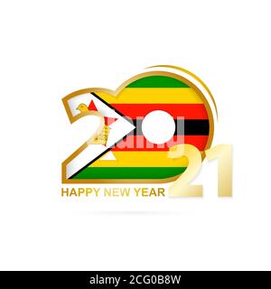Année 2021 avec modèle de drapeau du Zimbabwe. Bonne année de conception. Illustration vectorielle. Illustration de Vecteur