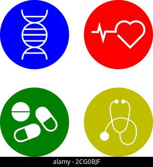 Un ensemble d'icônes avec quatre icônes sur le thème des soins de santé Illustration de Vecteur