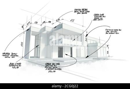 Rendu 3D d'un projet d'architecture haut de gamme moderne Banque D'Images