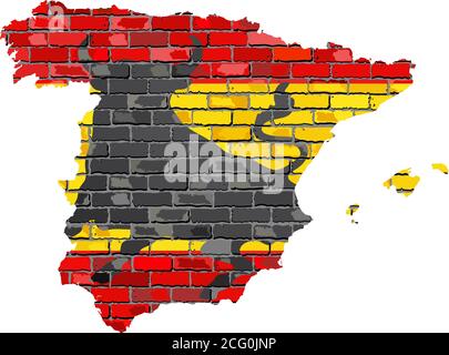 Carte de l'Espagne sur un mur de briques - Illustration, carte de l'Espagne avec drapeau à l'intérieur Illustration de Vecteur