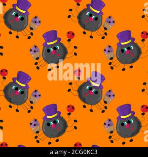 Motif vectoriel sans couture avec araignée et bonbons Illustration de Vecteur