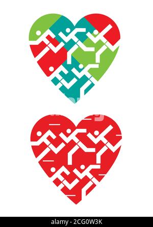 Nous adorons la course à pied, les symboles en forme de coeur sont des illustrations de coureurs stylisés en forme de coeur. Vecteur disponible. Illustration de Vecteur