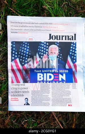 « Trump s'accrochera au pouvoir, donc Biden a besoin d'un glissement de terrain » Titre du journal Joe Biden de la première page dans le journal The Guardian Journal 18 juillet 2020 Londres Angleterre Royaume-Uni Banque D'Images