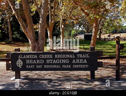 Panneau de la zone de préparation de la barbe, sentier régional d'Alameda Creek, Californie Banque D'Images