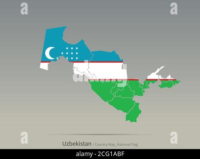 Drapeau d'Ouzbékistan isolé sur la carte. Carte et drapeau des pays d'asie centrale. Illustration de Vecteur