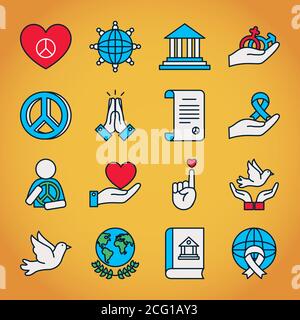 icône coeurs et droits de l'homme sur fond jaune, style de ligne et de remplissage, illustration vectorielle Illustration de Vecteur