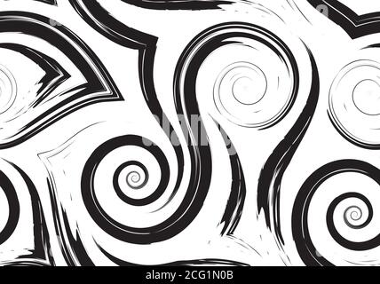 Stock motif vectoriel sans couture de lignes fluides noires et spirales isolées sur fond blanc.texture monochrome pour l'emballage ou la décoration. Illustration de Vecteur
