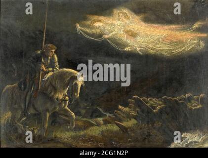 Hughes Arthur - Sir Galahad - la quête de la Saint Graal 1 (Etude) - British School - 19e siècle Banque D'Images