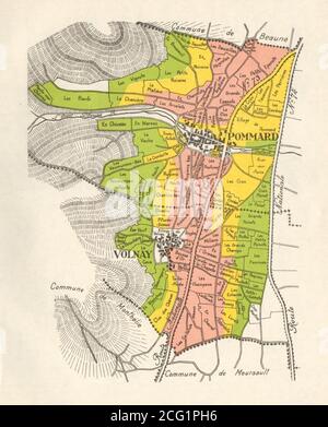 BOURGOGNE BOURGOGNE CARTE DES VIGNOBLES Côte de Beaune - Pommard la Volnay RODIER 1948 Banque D'Images