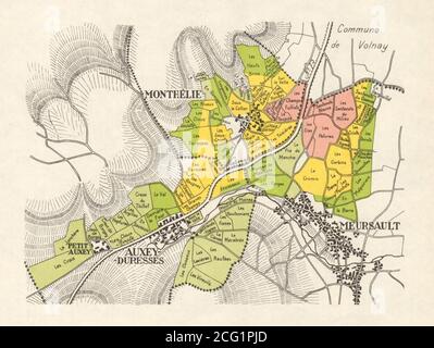 BOURGOGNE BOURGOGNE CARTE DES VIGNOBLES Côte Beaune Monthélie Auxey-Duresses RODIER 1948 Banque D'Images