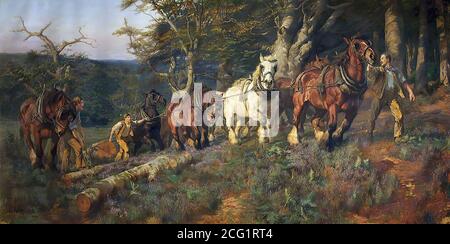 Kemp-Welch Lucy Elizabeth - transport de bois dans la nouvelle forêt - British School - 19e siècle Banque D'Images