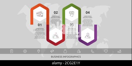 Modèle d'infographie vectoriel hexagons pour 4 icônes, diagramme, graphique, présentation. Concept d'entreprise en quatre étapes. Pour le contenu, la chronologie, le flux de travail Illustration de Vecteur