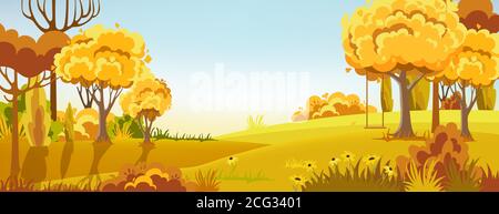 Peisage d'une forêt d'automne. Couleurs chaudes. Balancer sur la branche de l'arbre. Vecteur Illustration de Vecteur