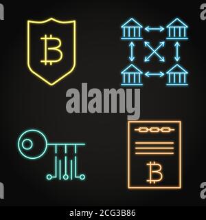 Icône de crypto-monnaie néon définie en style ligne Illustration de Vecteur