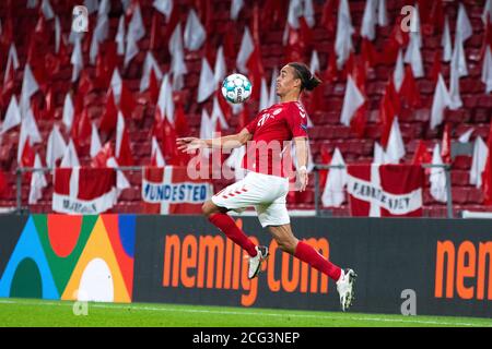 Copenhague, Danemark. 08 septembre 2020. Yussuf Poulsen (20) du Danemark vu lors du match de la Ligue des Nations de l'UEFA entre le Danemark et l'Angleterre à Parken à Copenhague. (Crédit photo : Gonzales photo/Alamy Live News Banque D'Images